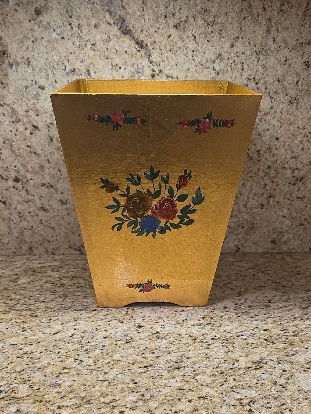 Gold Leaf Handpainted Wood Basket Umbrella Stand